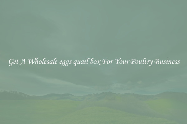 Get A Wholesale eggs quail box For Your Poultry Business